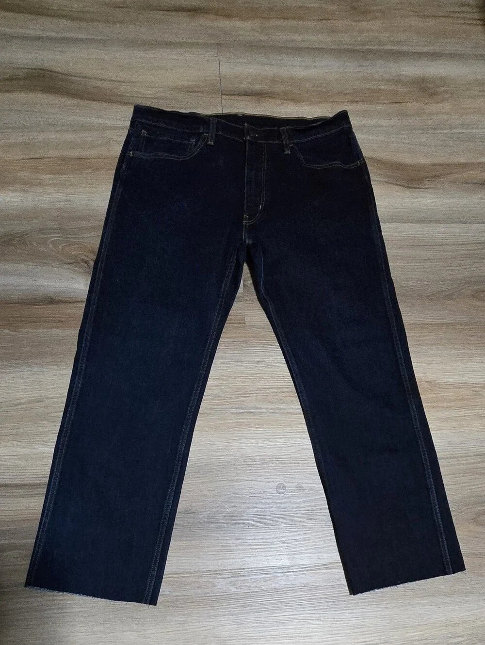 Levis Workwear Fit Raw Hem Men's Dark Blue Straight-Leg Unisex Jeans Size 36